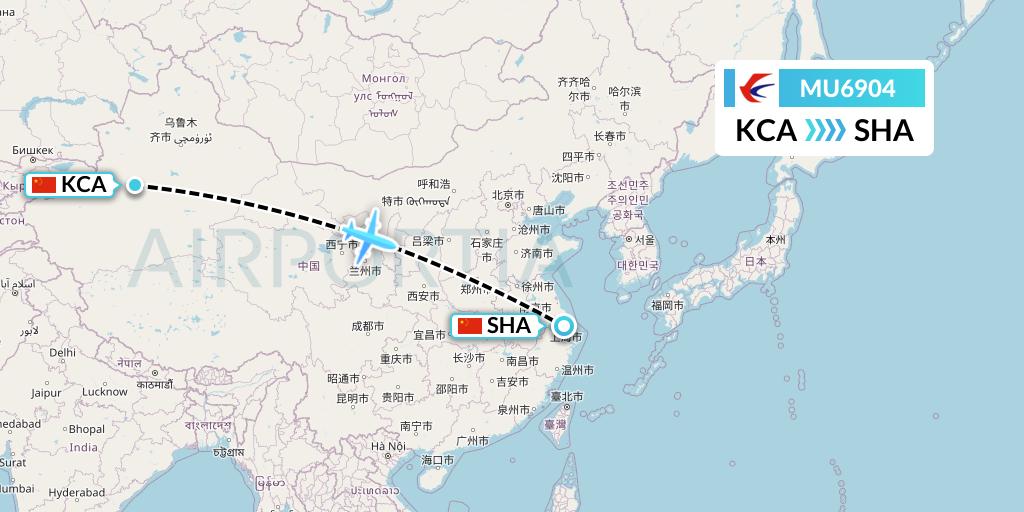 MU6904 China Eastern Airlines Flight Map: Kuqa to Shanghai
