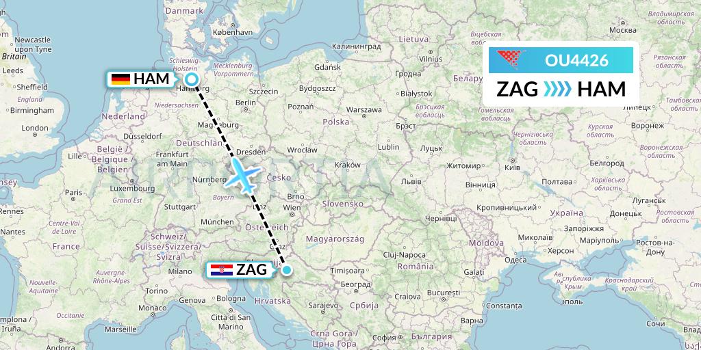 OU4426 Croatia Airlines Flight Map: Zagreb to Hamburg