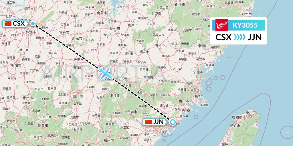 KY3055 Kunming Airlines Flight Map: Changsha to Jinjiang