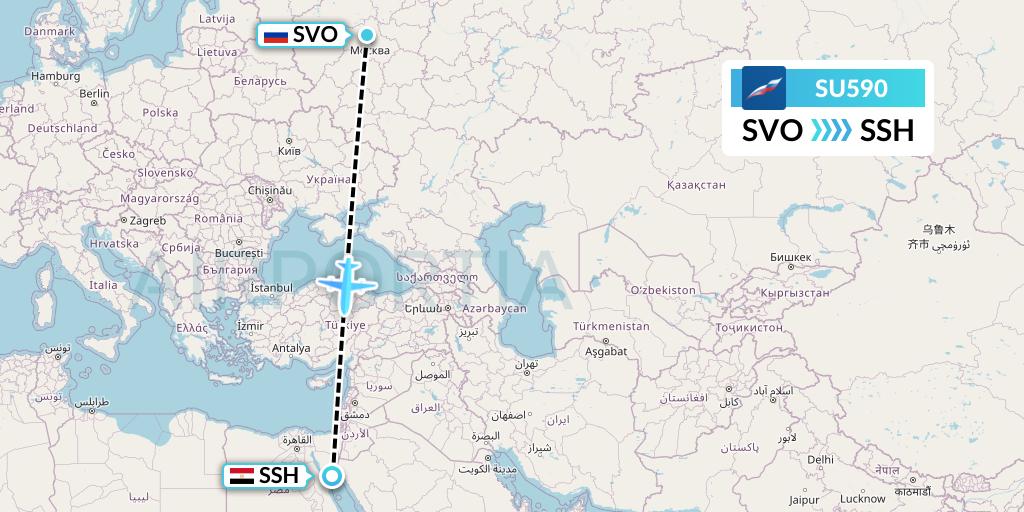SU590 Aeroflot Flight Map: Moscow to Sharm el-Sheikh