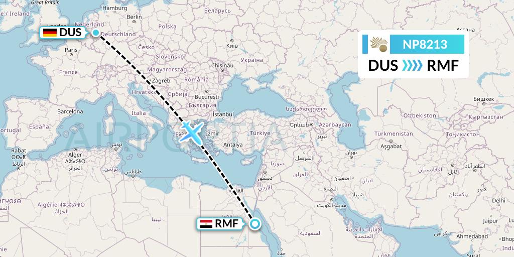 NP8213 Nile Air Flight Map: Dusseldorf to Marsa Alam