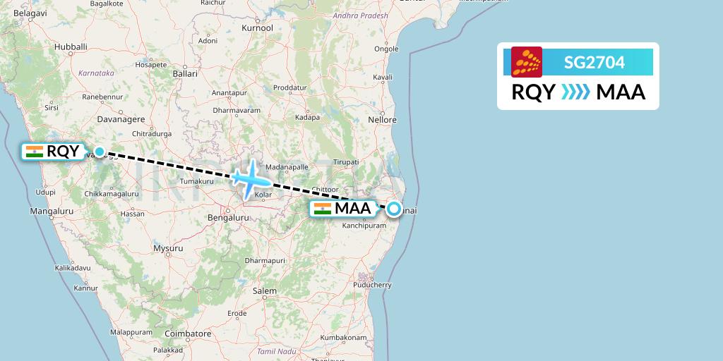 SG2704 SpiceJet Flight Map: Bangalore to Chennai