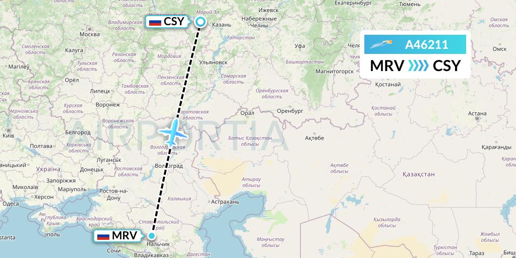 A46211 Azimuth Airlines Flight Map: Mineralnye Vody to Cheboksary