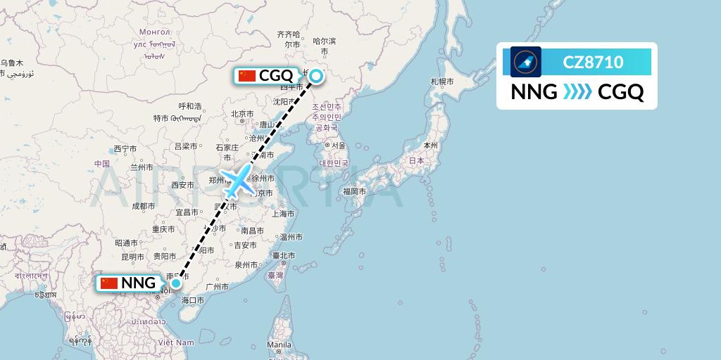 CZ8710 China Southern Airlines Flight Map: Nanning to Changchun