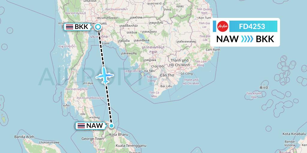 FD4253 Thai AirAsia Flight Map: Narathiwat to Bangkok