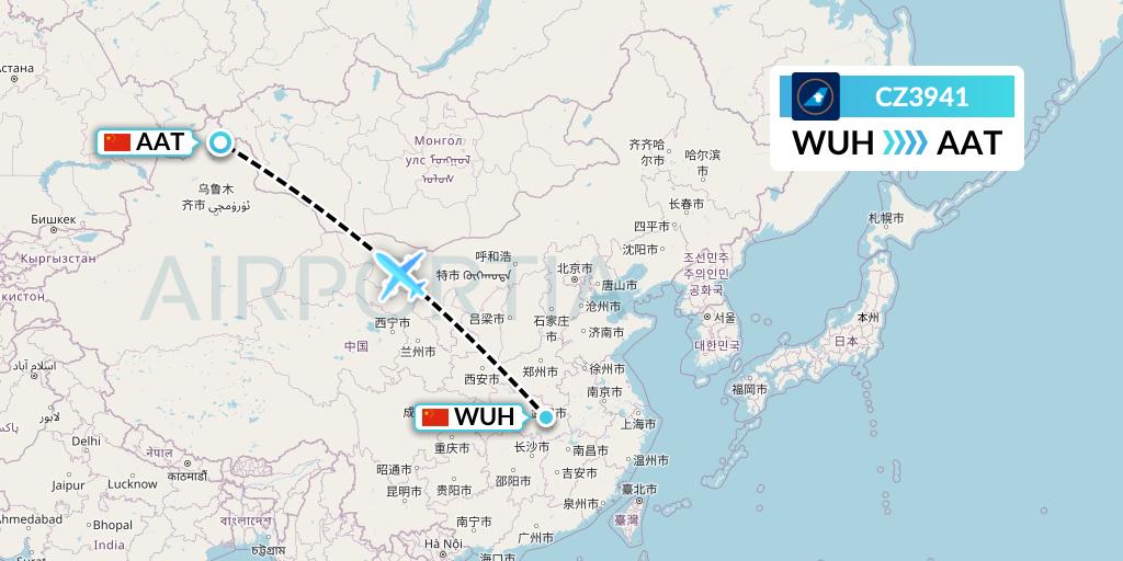 CZ3941 China Southern Airlines Flight Map: Wuhan to Altay