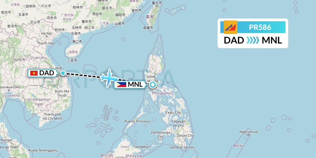PR586 Philippine Airlines Flight Map: Da Nang to Manila