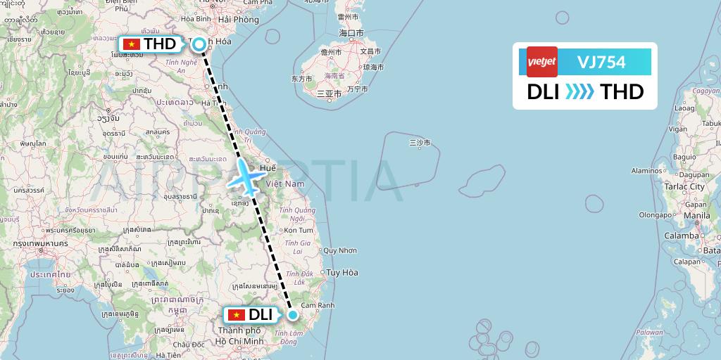 VJ754 VietJet Air Flight Map: Da Lat to Hanoi