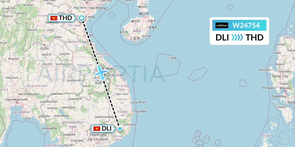 W24754 Flex Flight Flight Map: Da Lat to Hanoi