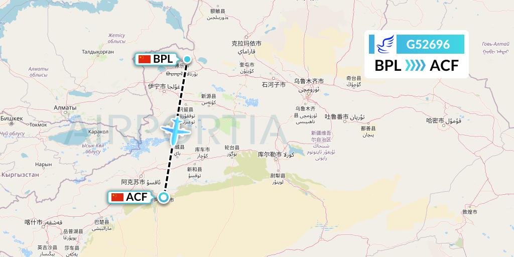 G52696 China Express Airlines Flight Map: Bole to Aksu