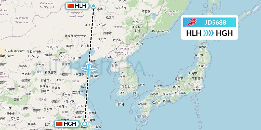 JD5688 Capital Airlines Flight Map: Ulanhot to Hangzhou