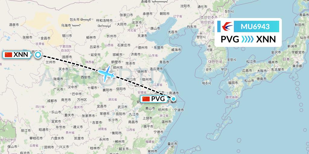MU6943 China Eastern Airlines Flight Map: Shanghai to Xining