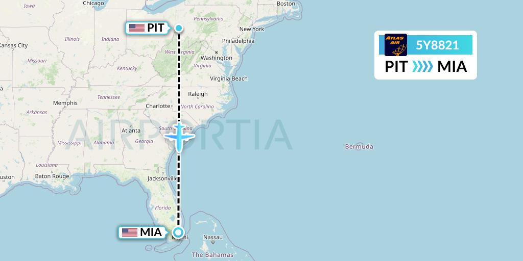 5Y8821 Atlas Air Flight Map: Pittsburgh to Miami