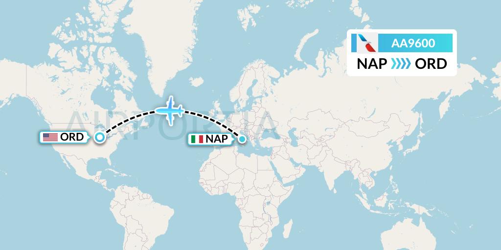 AA9600 American Airlines Flight Map: Naples to Chicago