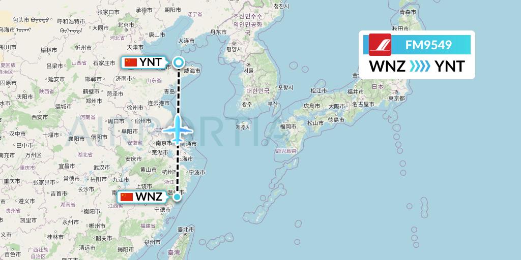 FM9549 Shanghai Airlines Flight Map: Wenzhou to Yantai