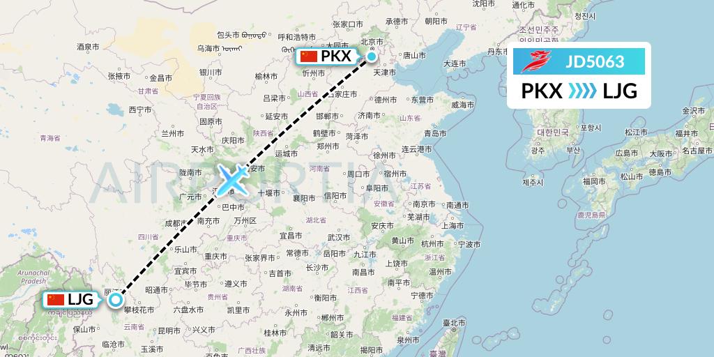 JD5063 Capital Airlines Flight Map: Beijing to Lijiang