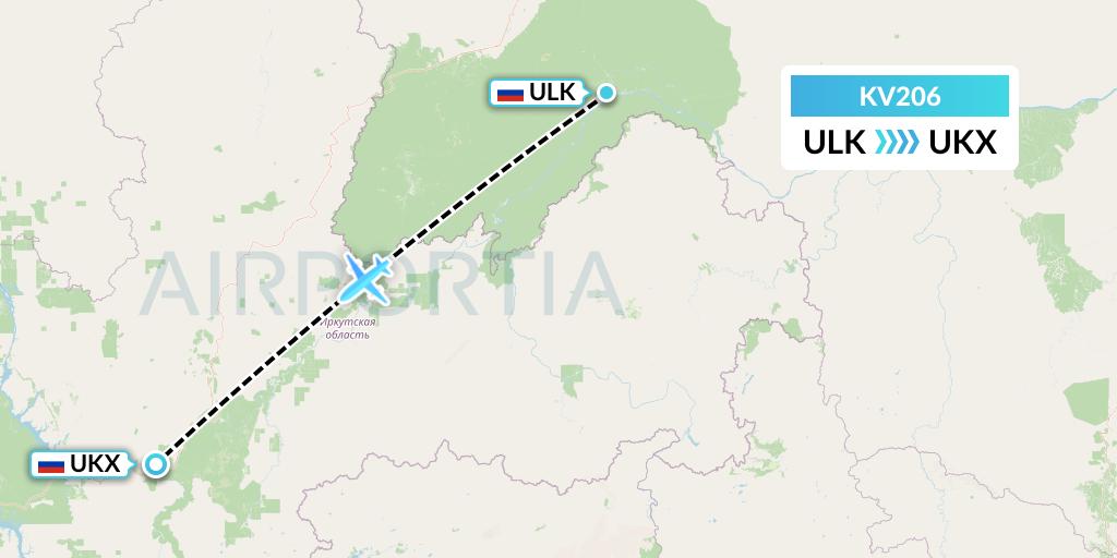 KV206 KrasAvia Flight Map: Lensk to Ust-Kut
