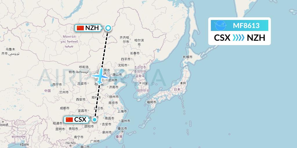 MF8613 Xiamen Airlines Flight Map: Changsha to Manzhouli