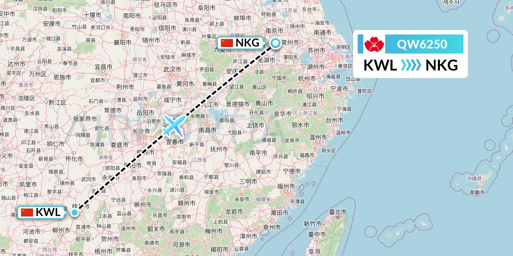 QW6250 Qingdao Airlines Flight Map: Guilin to Nanjing
