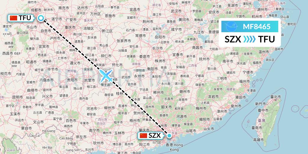 MF8465 Xiamen Airlines Flight Map: Shenzhen to Chengdu