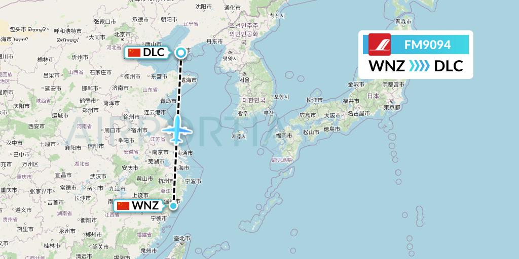 FM9094 Shanghai Airlines Flight Map: Wenzhou to Dalian