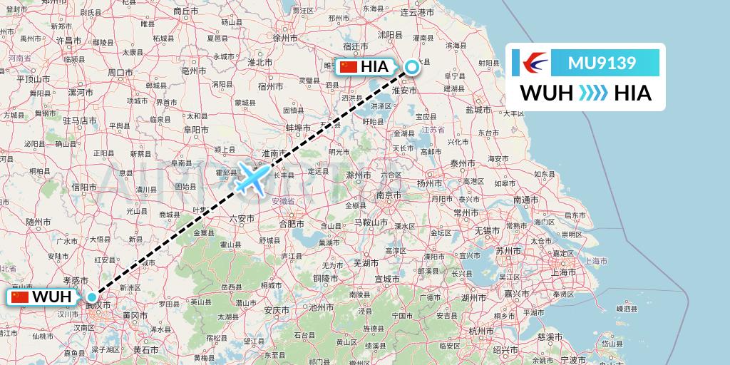 MU9139 China Eastern Airlines Flight Map: Wuhan to Huai'an