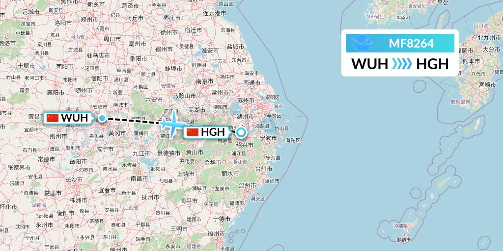 MF8264 Xiamen Airlines Flight Map: Wuhan to Hangzhou