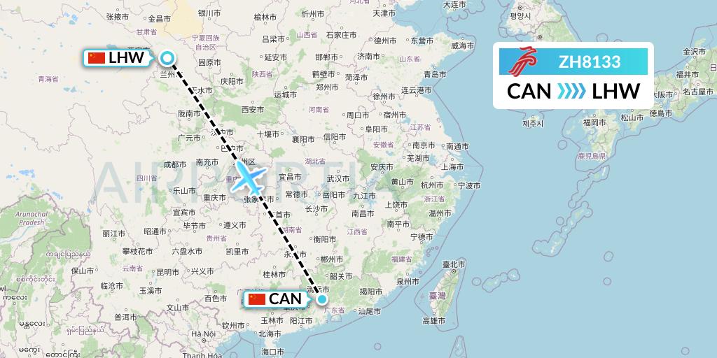 ZH8133 Shenzhen Airlines Flight Map: Guangzhou to Lanzhou