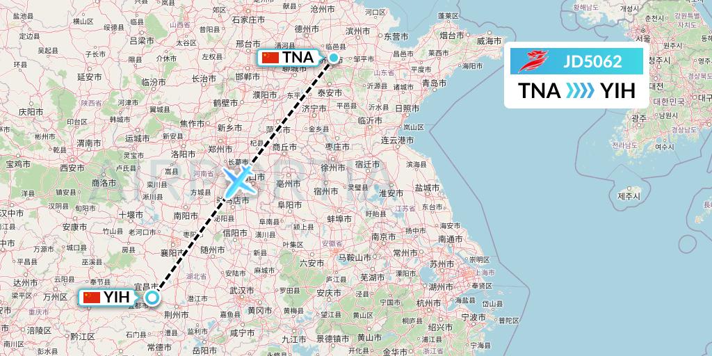 JD5062 Capital Airlines Flight Map: Jinan to Yichang
