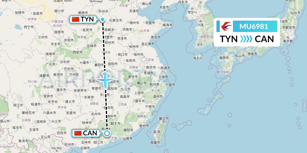 MU6981 China Eastern Airlines Flight Map: Taiyuan to Guangzhou