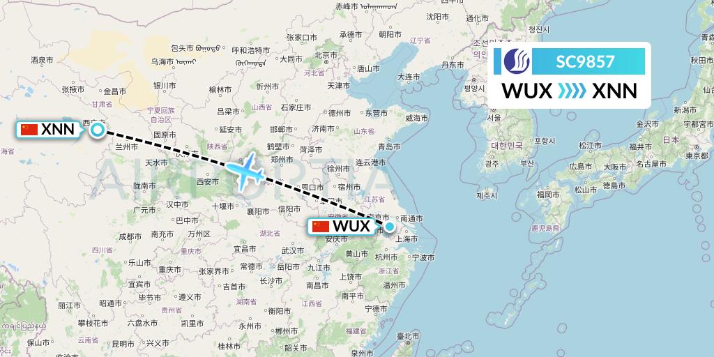 SC9857 Shandong Airlines Flight Map: Wuxi to Xining