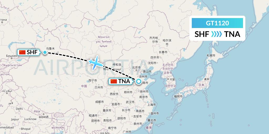 GT1120 Air Guilin Flight Map: Shihezi to Jinan