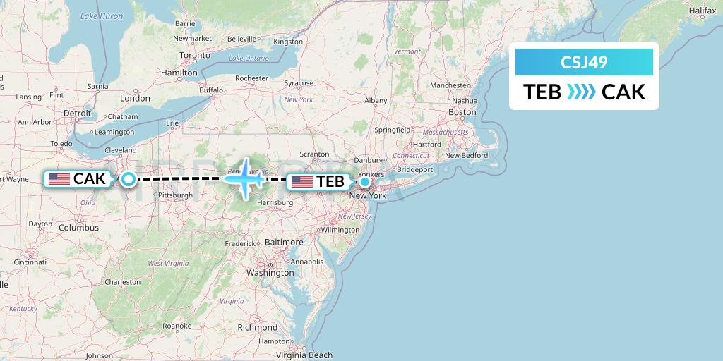 CSJ49 Castle Aviation Flight Map: Teterboro to Akron
