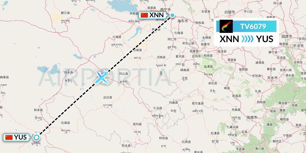 TV6079 Tibet Airlines Flight Map: Xining to Yushu