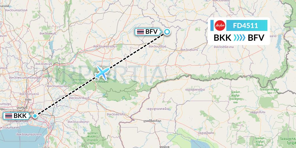 FD4511 Thai AirAsia Flight Map: Bangkok to Buriram