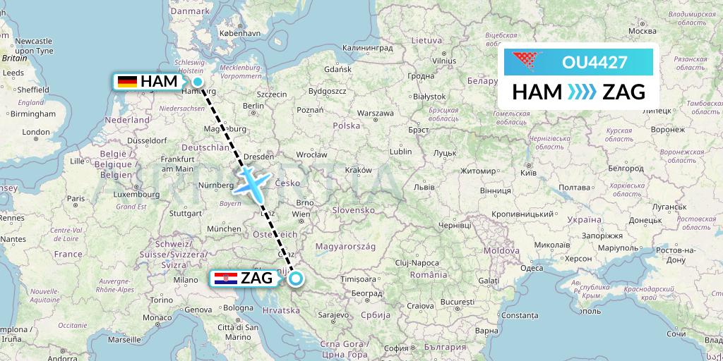 OU4427 Croatia Airlines Flight Map: Hamburg to Zagreb