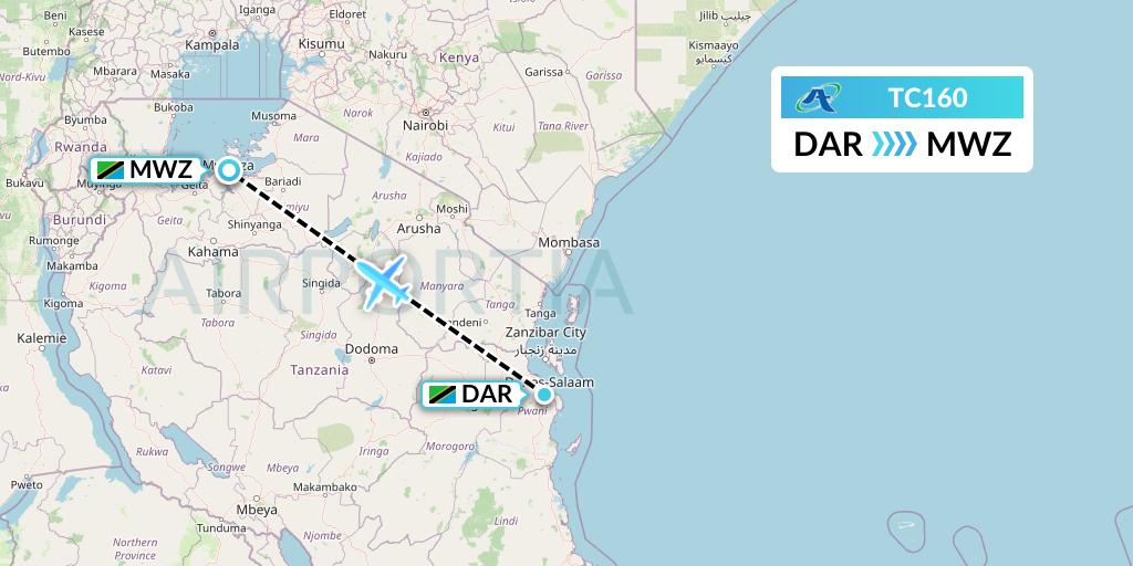TC160 Air Tanzania Flight Map: Dar-es-Salaam to Mwanza