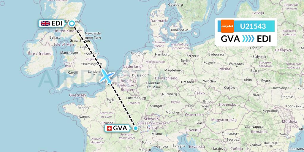 U21543 EasyJet Flight Map: Geneva to Edinburgh