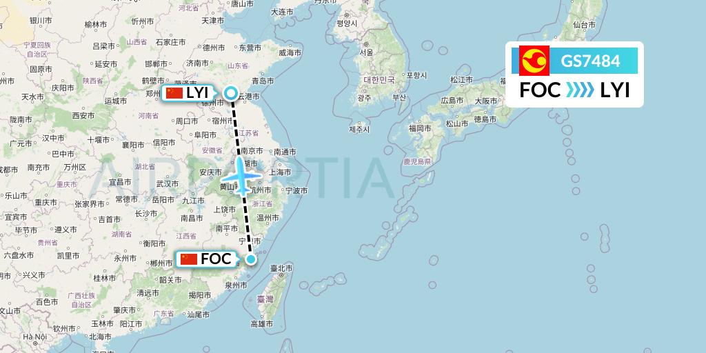 GS7484 Tianjin Airlines Flight Map: Fuzhou to Linyi