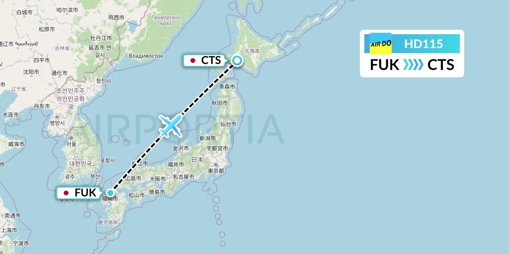 HD115 Air Do Flight Map: Fukuoka to Sapporo