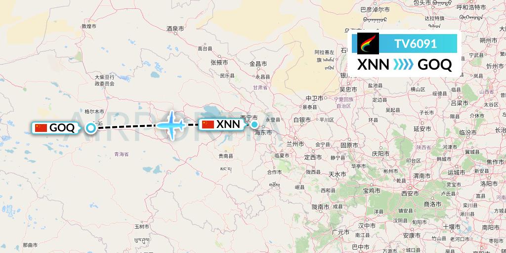 TV6091 Tibet Airlines Flight Map: Xining to Golmud