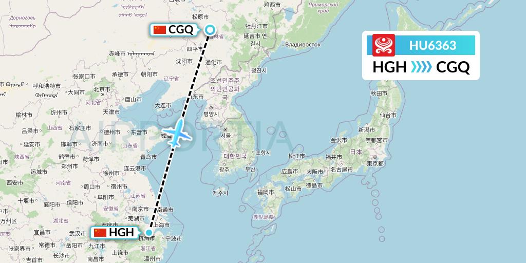 HU6363 Hainan Airlines Flight Map: Hangzhou to Changchun