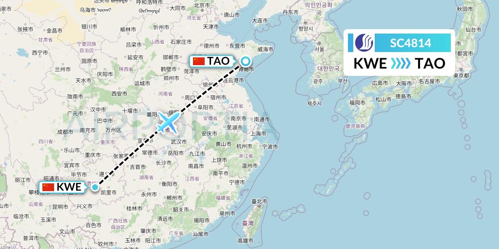 SC4814 Shandong Airlines Flight Map: Guiyang to Qingdao