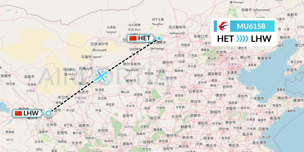 MU6158 China Eastern Airlines Flight Map: Hohhot to Lanzhou