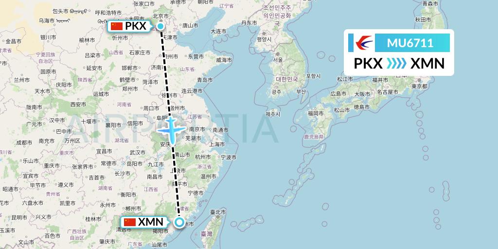 MU6711 China Eastern Airlines Flight Map: Beijing to Xiamen