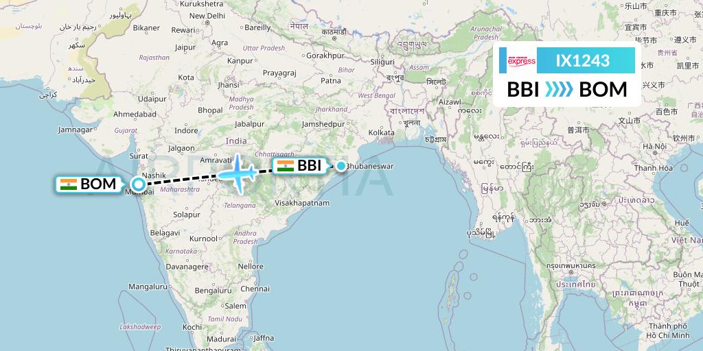 IX1243 Air India Express Flight Map: Bhubaneswar to Mumbai