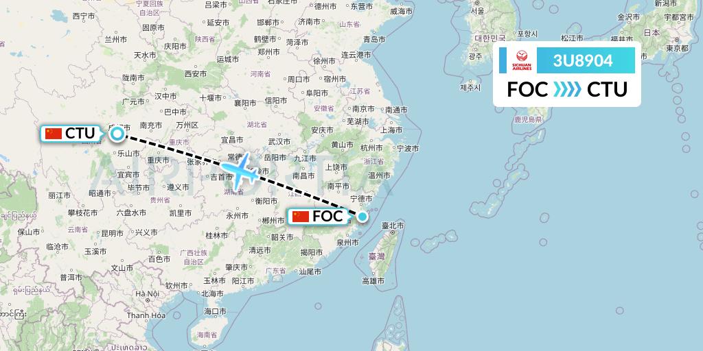 3U8904 Sichuan Airlines Flight Map: Fuzhou to Chengdu