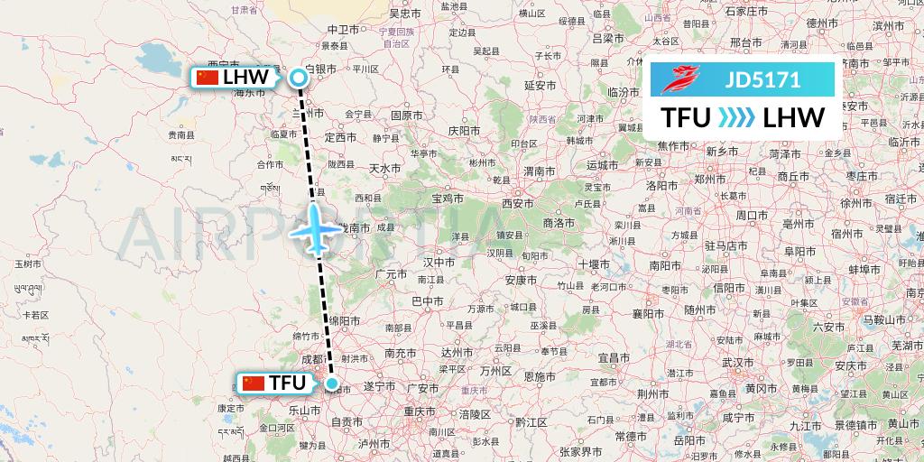 JD5171 Capital Airlines Flight Map: Chengdu to Lanzhou