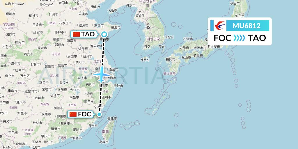 MU6812 China Eastern Airlines Flight Map: Fuzhou to Qingdao