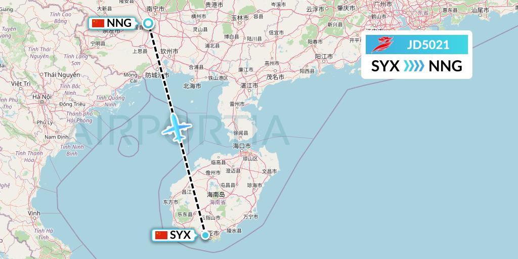 JD5021 Capital Airlines Flight Map: Sanya to Nanning